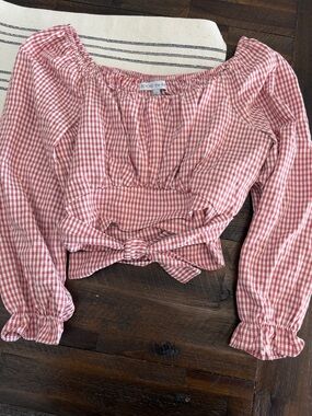 Beyond the radar mauve  Pink Gingham Tie-Front Crop Top